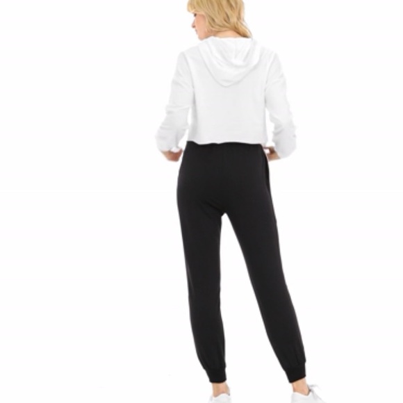 White  Long Sleeve Crop Top Sweatshirt Hoodies - Picture 7 of 8